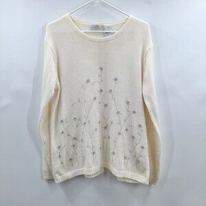 Vintage 1X Winter Flowers Sweater Embroidered Iridescent Sequin Ivory Gold L/S